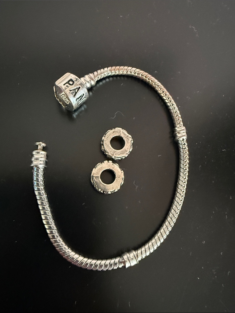 Silver-Tone Snake Chain Bracelet with Two Accent Beads